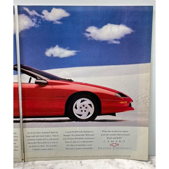 Chevrolet Camaro Print Ad Vintage 1994 Chevy Car Red Convertible Auto GMC - Picture 4 of 6